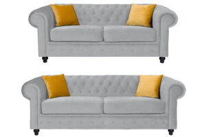 hilton 3+2 set silver plush Hilton Chesterfield Velvet 3 + 2 Seater Sofa Set
