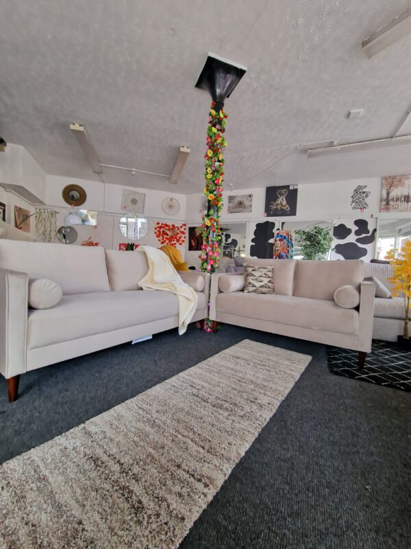 Beige Velvet 3 + 2 Seater Sofa Set