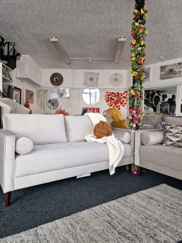 Beige Velvet 3 + 2 Seater Sofa Set