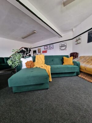 Kieron Forest Green Velvet Universal Chaise Sofa Bed with Storage