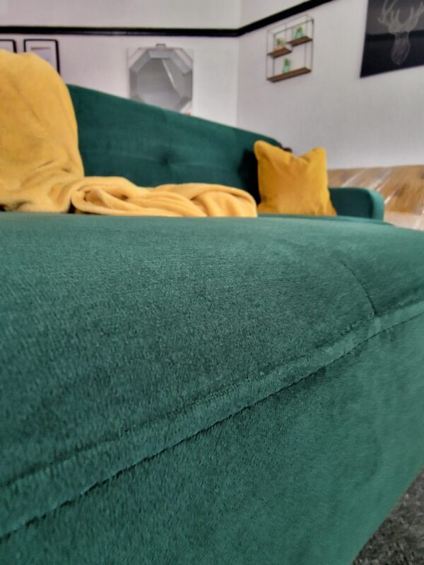 20231005_114908 Kieron Forest Green Velvet Universal Chaise Sofa Bed with Storage