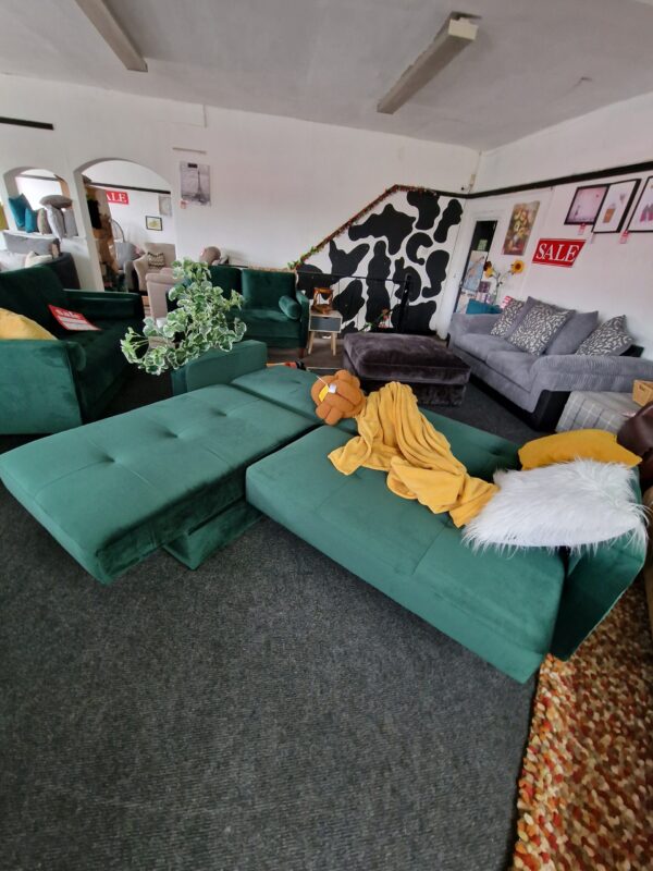 20231005_115126 Kieron Forest Green Velvet Universal Chaise Sofa Bed with Storage