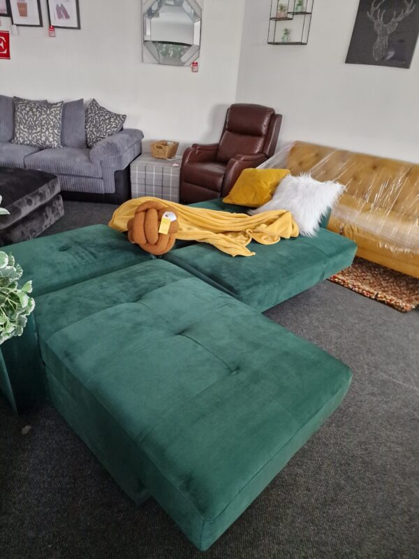 20231005_115130 Kieron Forest Green Velvet Universal Chaise Sofa Bed with Storage