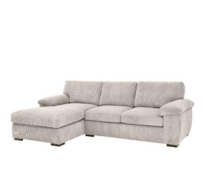 amalfichaiselhsilv Amalfi Left Hand Chaise L Shape Corner Sofa in Silver Jumbo Cord