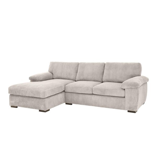 amalfichaiselhsilv Amalfi Left Hand Chaise L Shape Corner Sofa in Silver Jumbo Cord