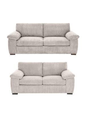 amalfsilv32 Amalfi 3 + 2 Seater Sofa Set in Silver Jumbo Cord