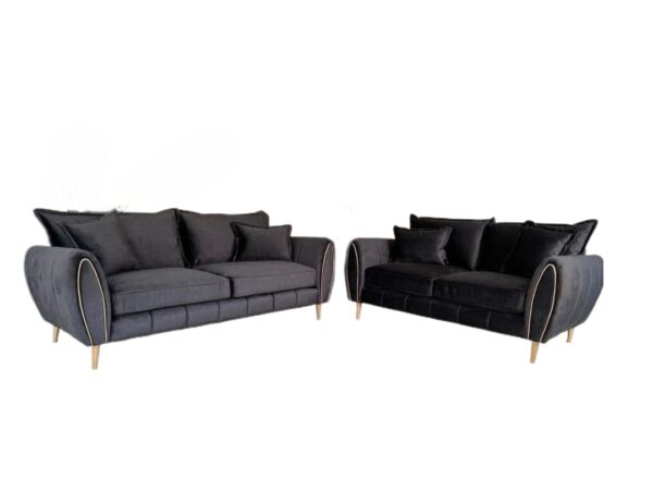 Gabrielle 3 + 2 Seater Sofa Set in Black