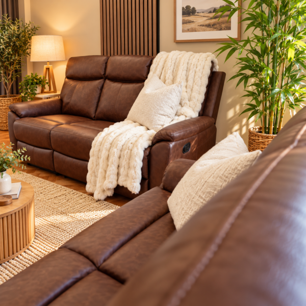 The Raven Walnut Vintage Vegan Leather 3+2 Recliner Sofa Set